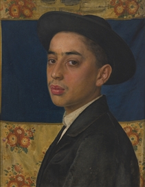 YOUNG MAN IN HAT, BEFORE A PAROCHET by Isidor Kaufmann
